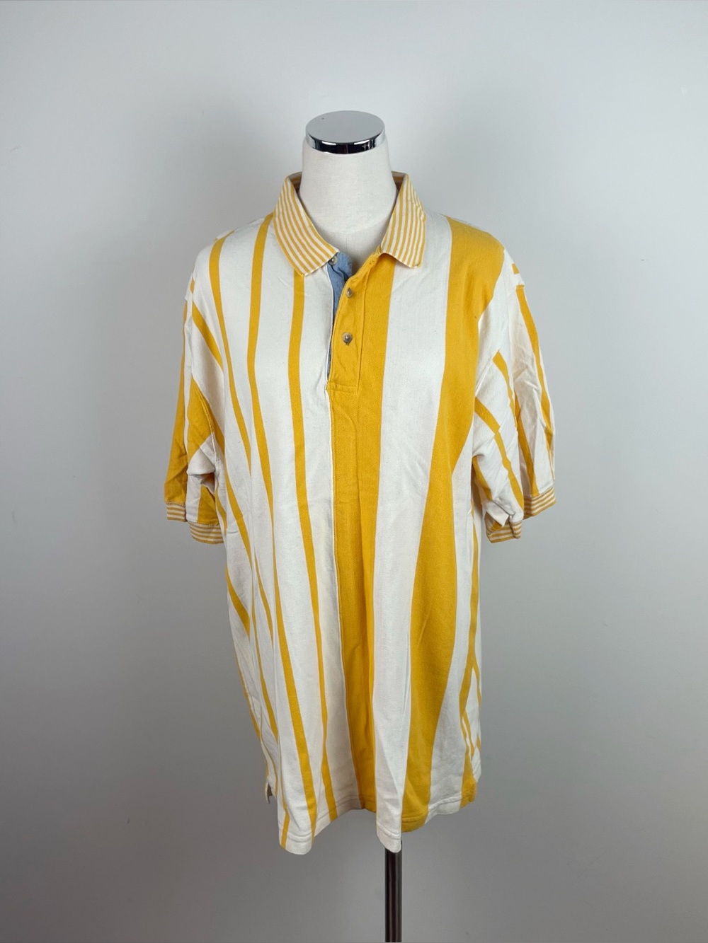 Catalina Yellow White Stripe Collared Polo Short Sleeve Shirt Men Large